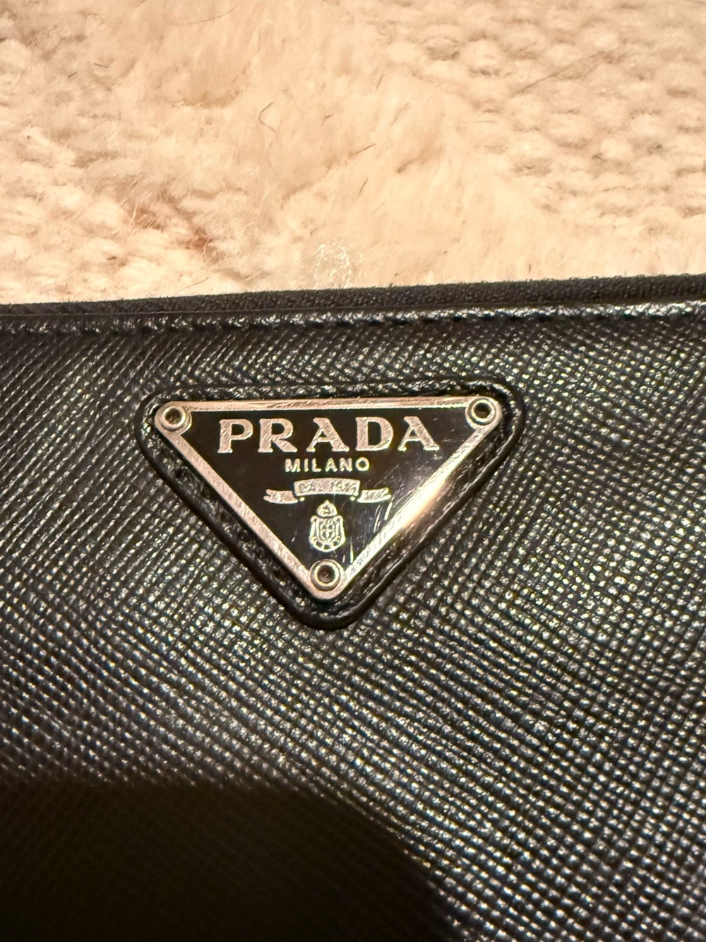 Prada Black Saffiano Leather Logo Triangle Plaque - Picture 2 of 7